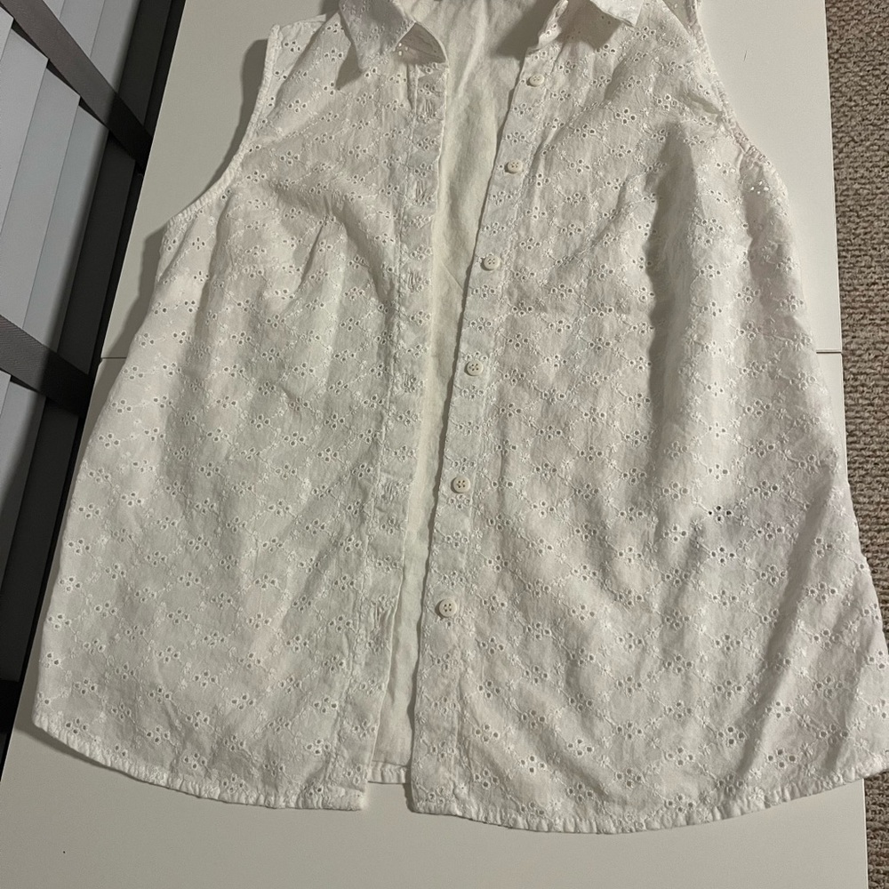 White Eyelet Sleeveless Blouse 100% cotton